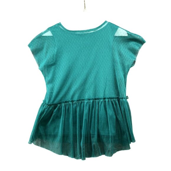 Art Class Girls L 10/12 Blouse Tunic Jewel Green Mesh Peplum Ruffle Short Sleeve - Picture 2 of 6